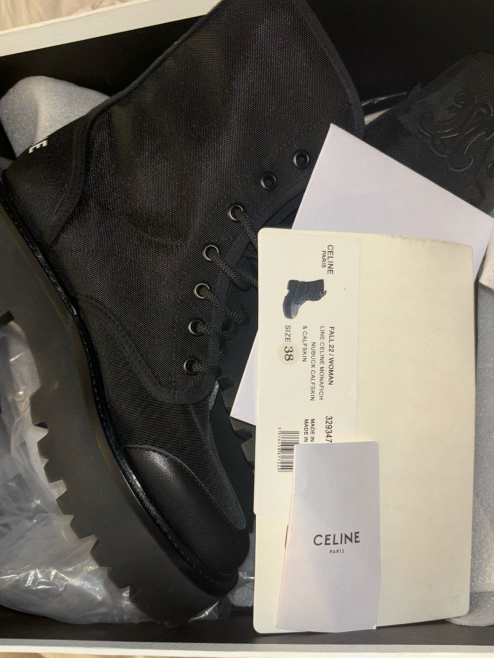 Celine Black Canvas Lug Sole Boots